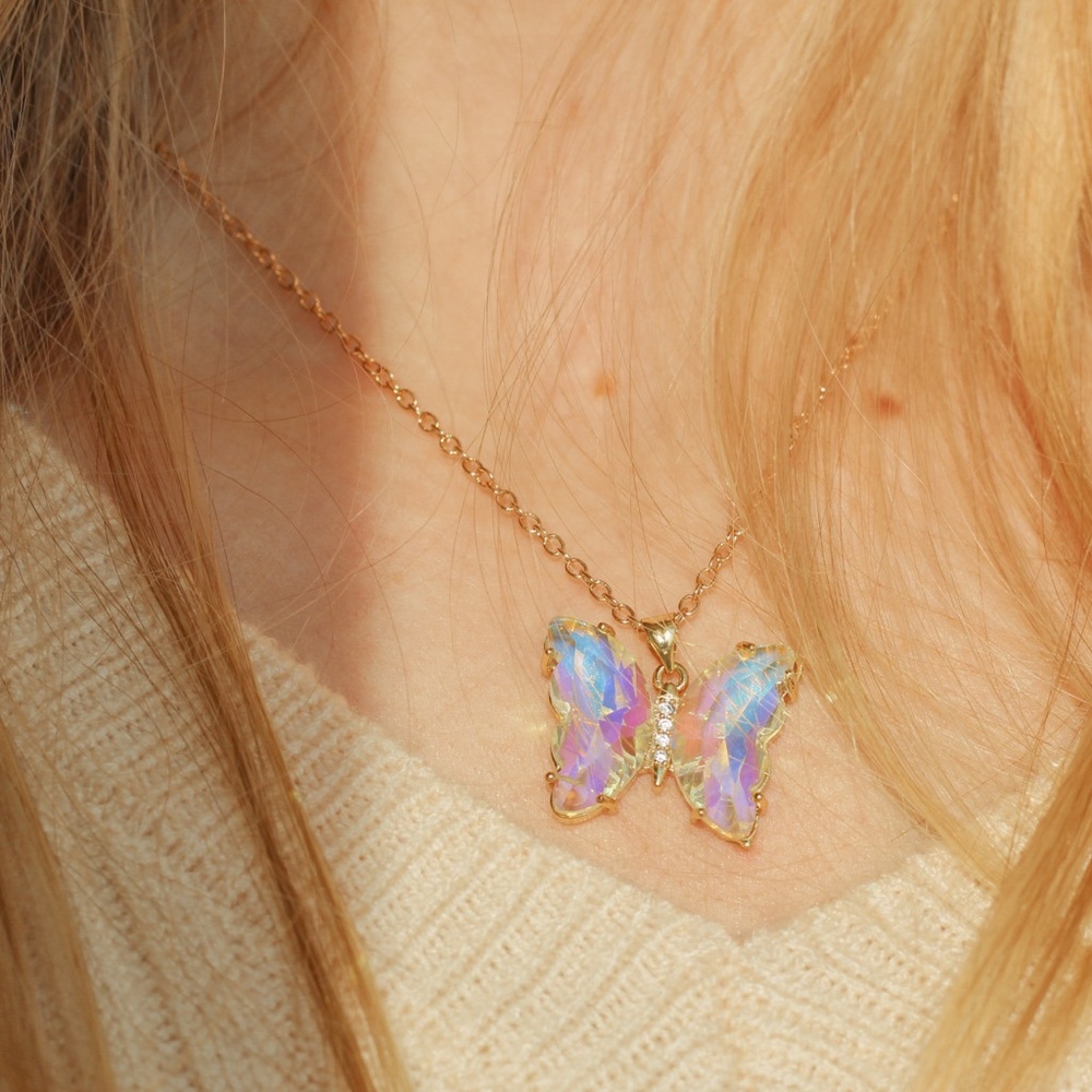 Gold Butterfly Pendant Necklace - Picture 3 of 9